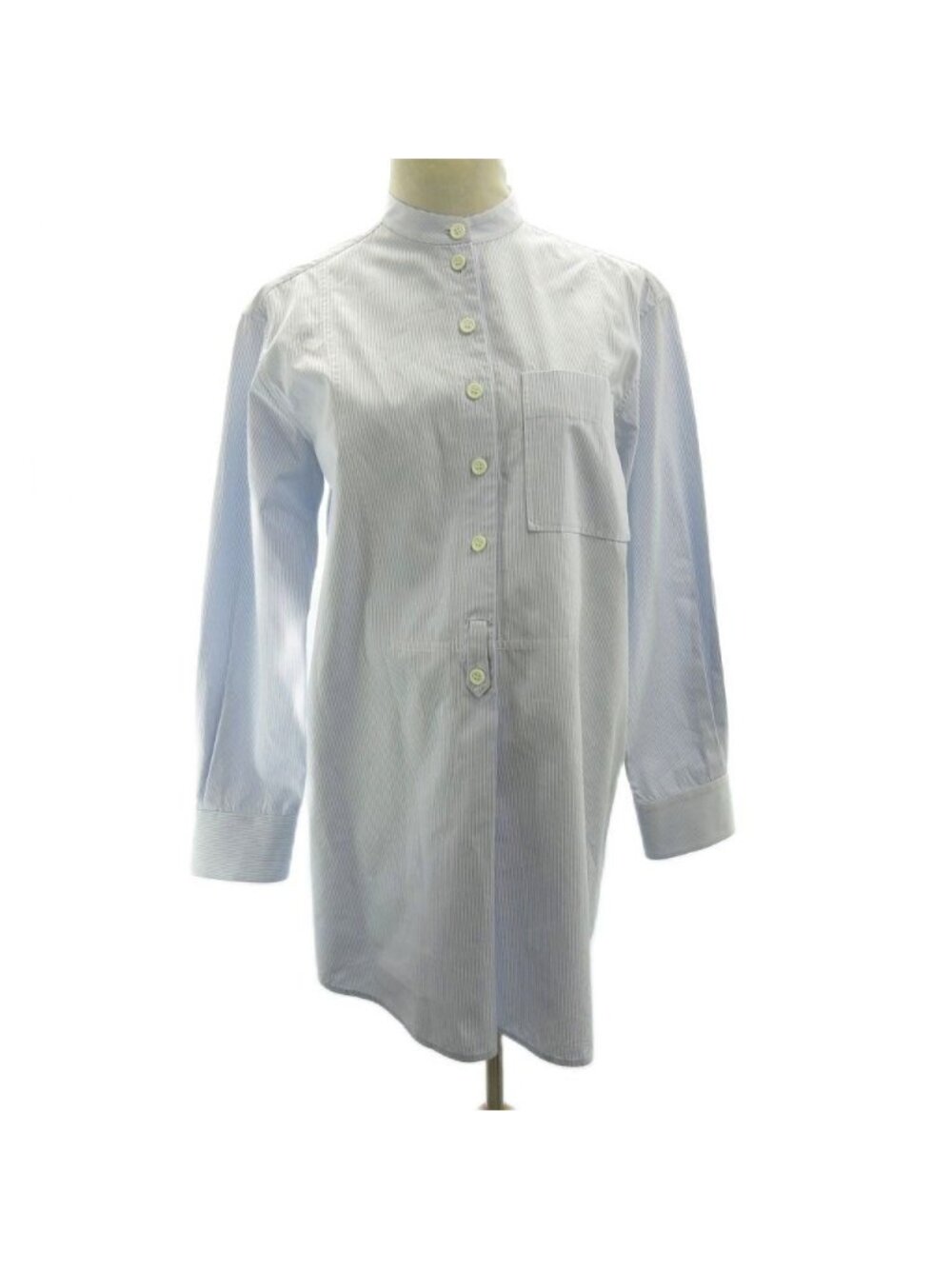 Celine Recent Phoebe Philo Era Shirt Blouse Striped Band Collar Blue White 36 S